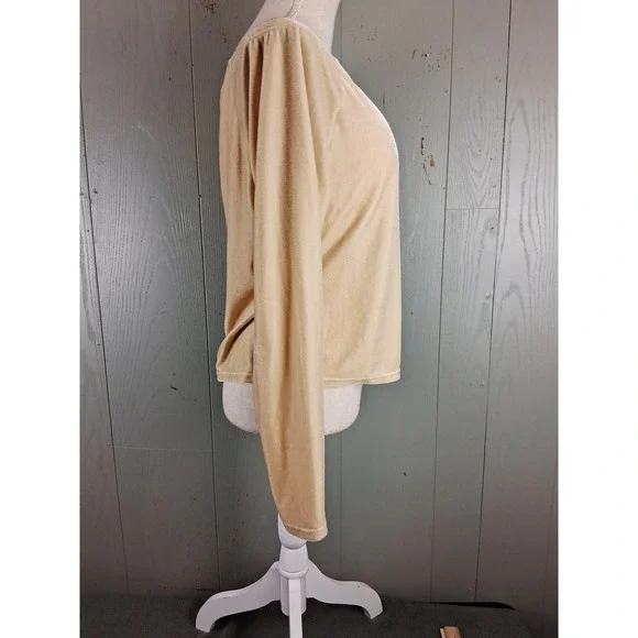 Soft Surroundings Sweater Womens Large Beige Velvet Off Shoulder Long Sleeve Top - Picture 4 of 9